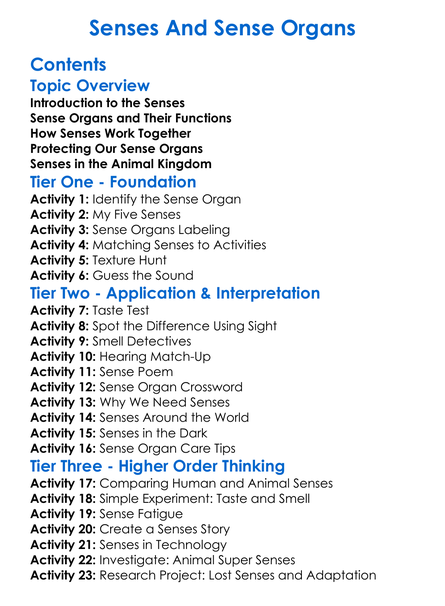 Senses And Sense Organs Worksheet Activity Booklet