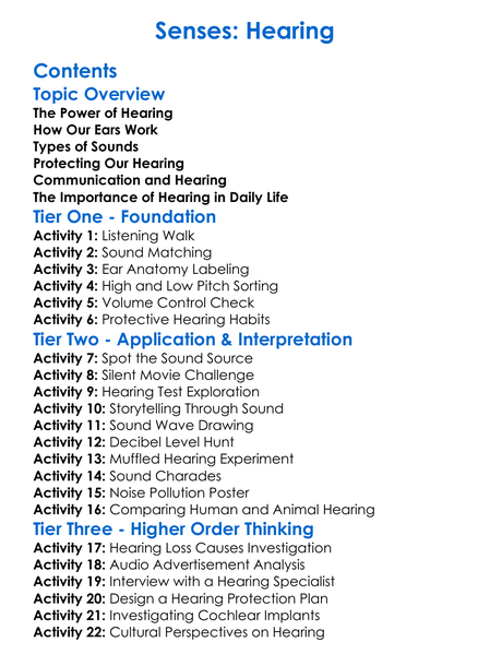 Senses Hearing Worksheet Activity Booklet