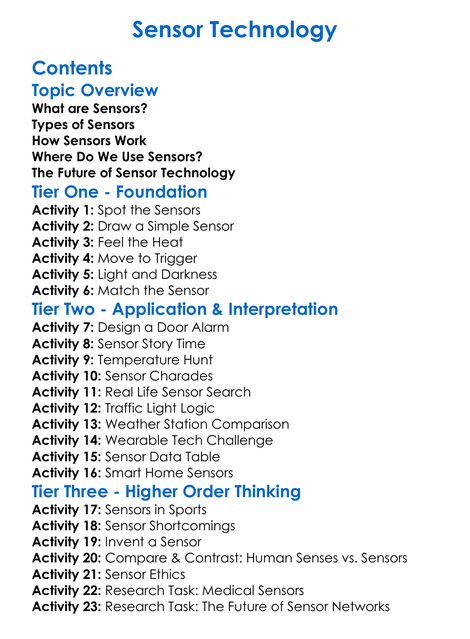 Sensor Technology Worksheet Activity Booklet