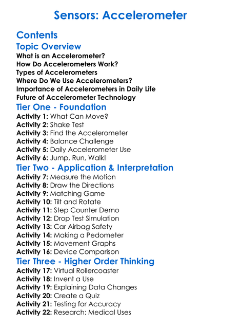 Sensors Accelerometer Worksheet Activity Booklet