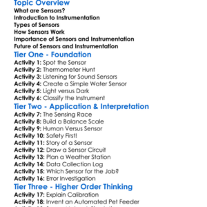Sensors And Instrumentation Worksheet Activity Booklet