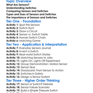 Sensors And Switches Worksheet Activity Booklet