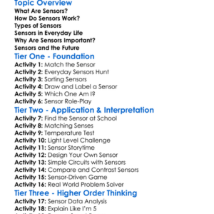 Sensors And Their Functions Worksheet Activity Booklet