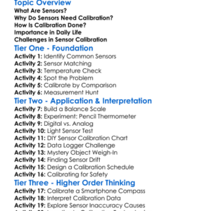Sensors Calibration Worksheet Activity Booklet