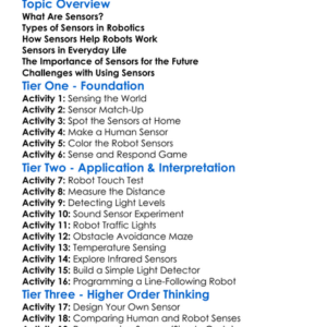 Sensors In Robotics Worksheet Activity Booklet