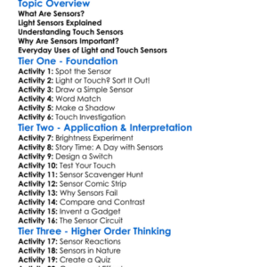 Sensors Light And Touch Worksheet Activity Booklet