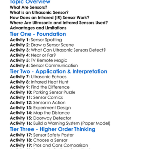 Sensors Ultrasonic And Infrared Worksheet Activity Booklet