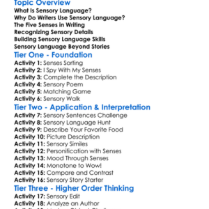 Sensory Language Worksheet Activity Booklet