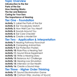 Sensory Organs Ear Worksheet Activity Booklet