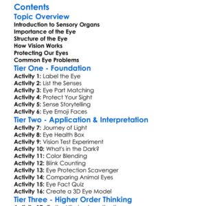 Sensory Organs Eye Structure And Function Worksheet Activity Booklet