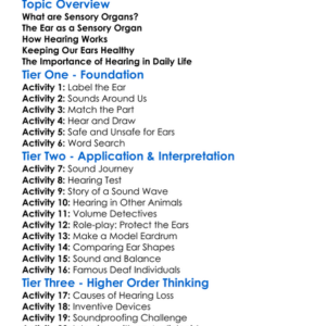 Sensory Organs Hearing Worksheet Activity Booklet
