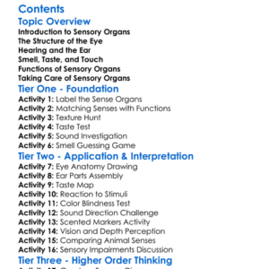 Sensory Organs Structure And Function Worksheet Activity Booklet