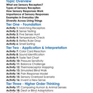 Sensory Receptors And Responses Worksheet Activity Booklet