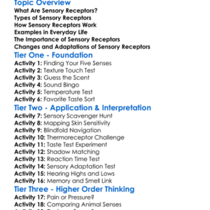 Sensory Receptors Worksheet Activity Booklet