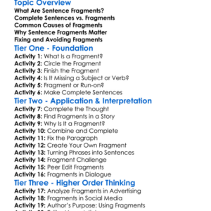 Sentence Fragments Worksheet Activity Booklet