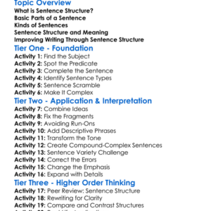 Sentence Structure Worksheet Activity Booklet
