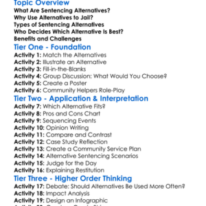 Sentencing Alternatives Worksheet Activity Booklet
