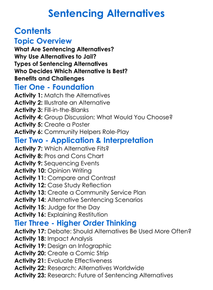 Sentencing Alternatives Worksheet Activity Booklet