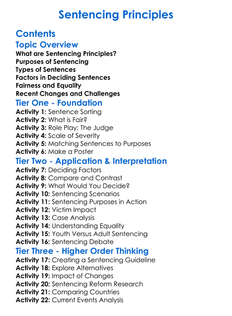 Sentencing Principles Worksheet Activity Booklet