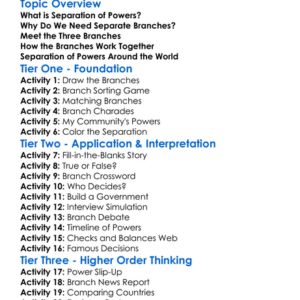Separation Of Powers Worksheet Activity Booklet