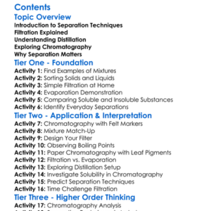 Separation Techniques Filtration Distillation Chromatography Worksheet Activity Booklet