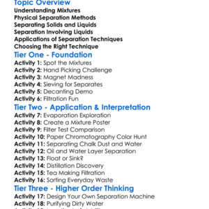 Separation Techniques For Mixtures Worksheet Activity Booklet