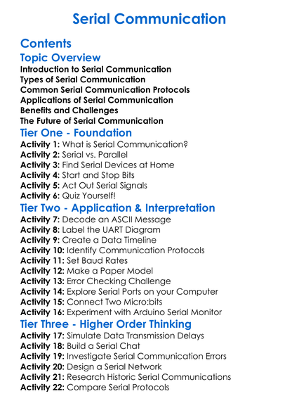 Serial Communication Worksheet Activity Booklet