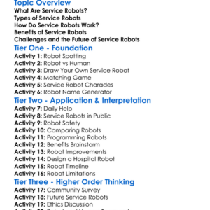 Service Robots Worksheet Activity Booklet