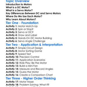 Servo Motors Vs Dc Motors Worksheet Activity Booklet