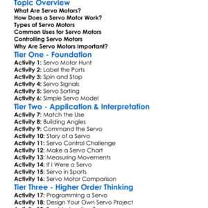 Servo Motors Worksheet Activity Booklet