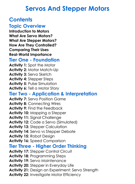 Servos And Stepper Motors Worksheet Activity Booklet