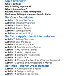 Setting And Atmosphere Worksheet Activity Booklet