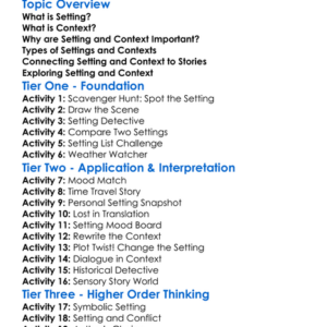Setting And Context Worksheet Activity Booklet