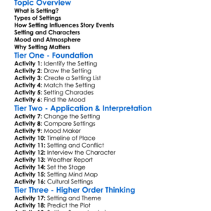 Setting And Its Influence On The Story Worksheet Activity Booklet