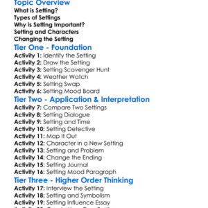Setting And Its Influence Worksheet Activity Booklet