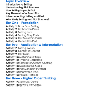 Setting And Plot Structure Worksheet Activity Booklet