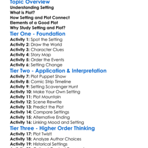 Setting And Plot Worksheet Activity Booklet