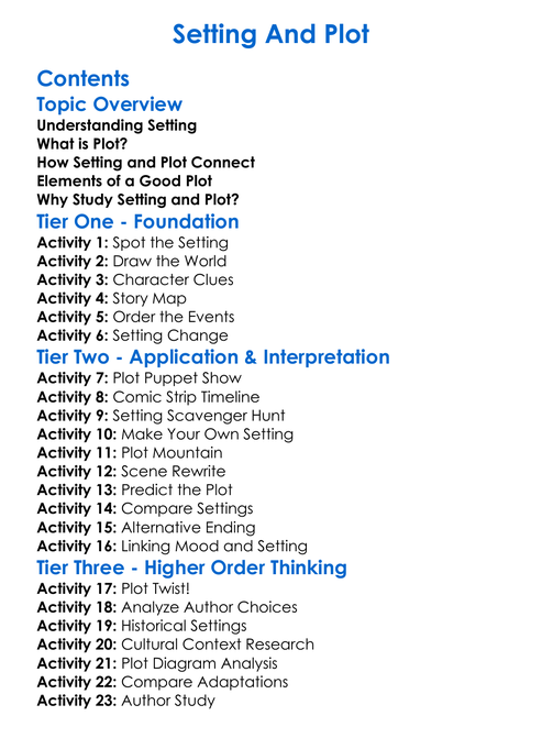 Setting And Plot Worksheet Activity Booklet