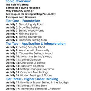 Setting As Character Worksheet Activity Booklet