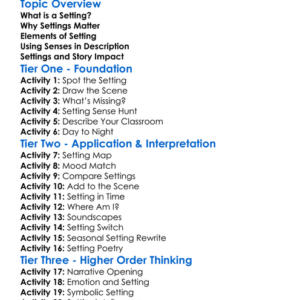 Setting Description Worksheet Activity Booklet