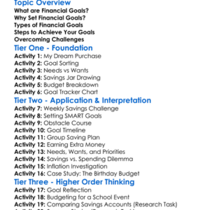 Setting Financial Goals Worksheet Activity Booklet