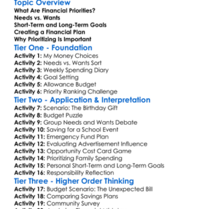 Setting Financial Priorities Worksheet Activity Booklet