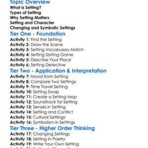 Setting In Literature Worksheet Activity Booklet