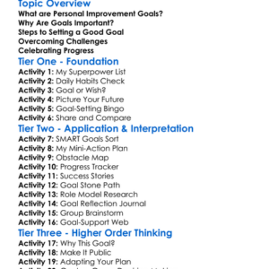 Setting Personal Improvement Goals Worksheet Activity Booklet