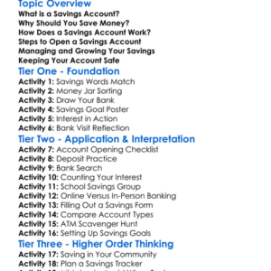 Setting Up A Savings Account Worksheet Activity Booklet