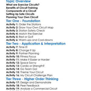 Setting Up Exercise Circuits Worksheet Activity Booklet