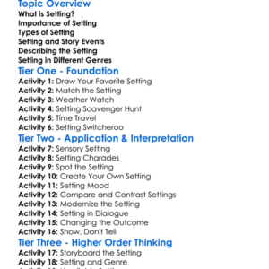 Setting Worksheet Activity Booklet