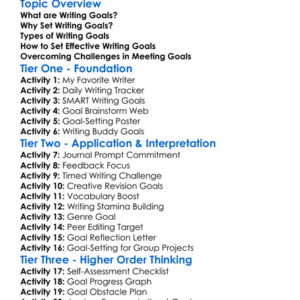 Setting Writing Goals Worksheet Activity Booklet