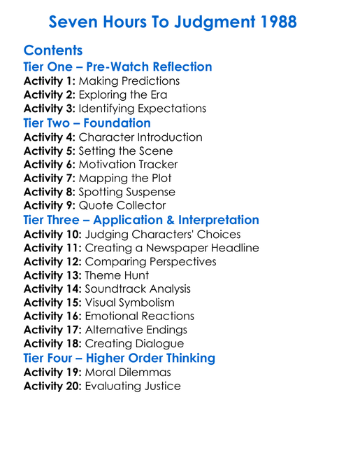 Seven Hours To Judgment 1988 Worksheet Activity Booklet
