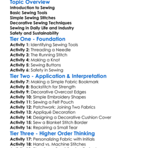 Sewing And Decorative Techniques Worksheet Activity Booklet